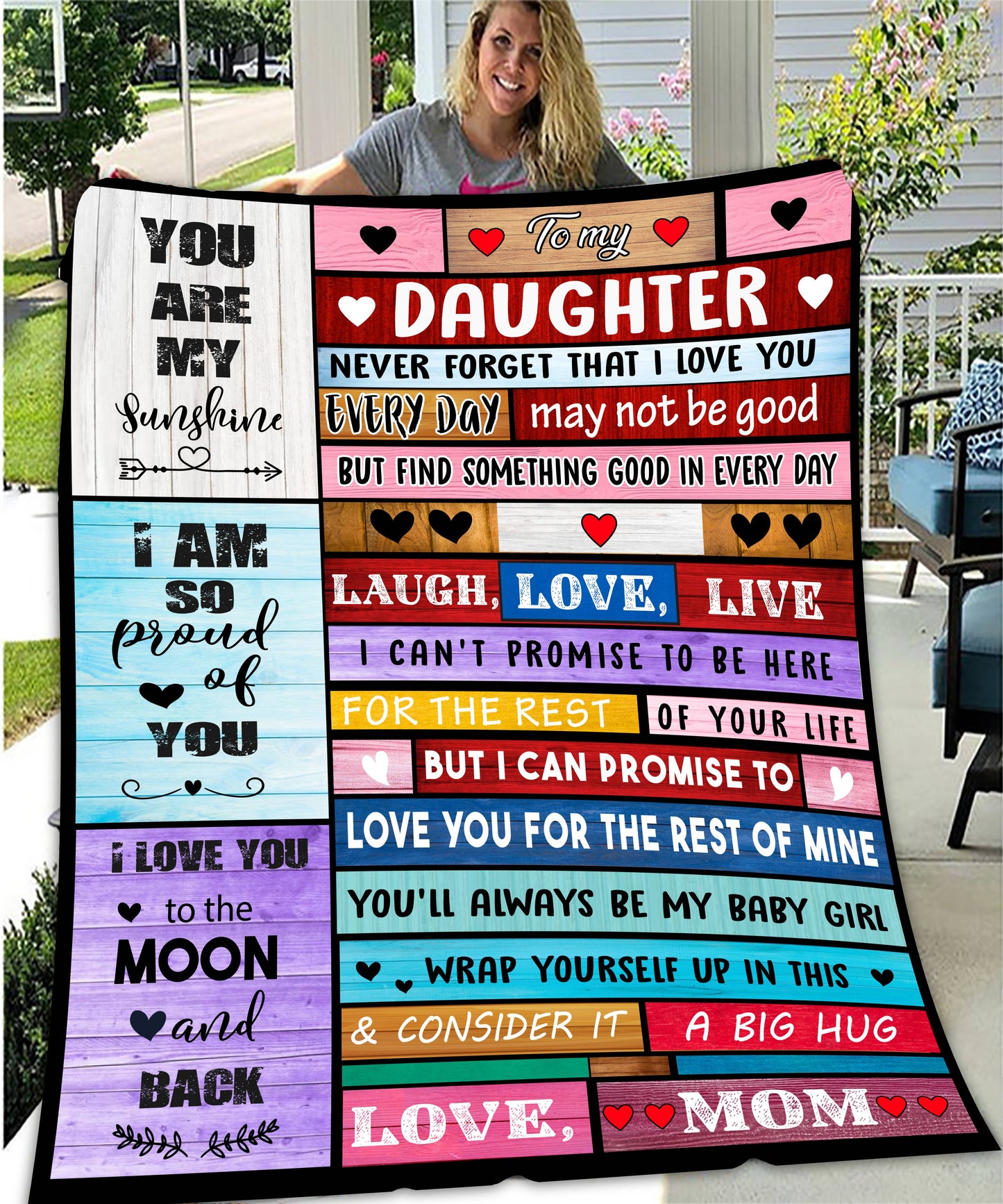 Daughter from Mom Block Style Message Blanket