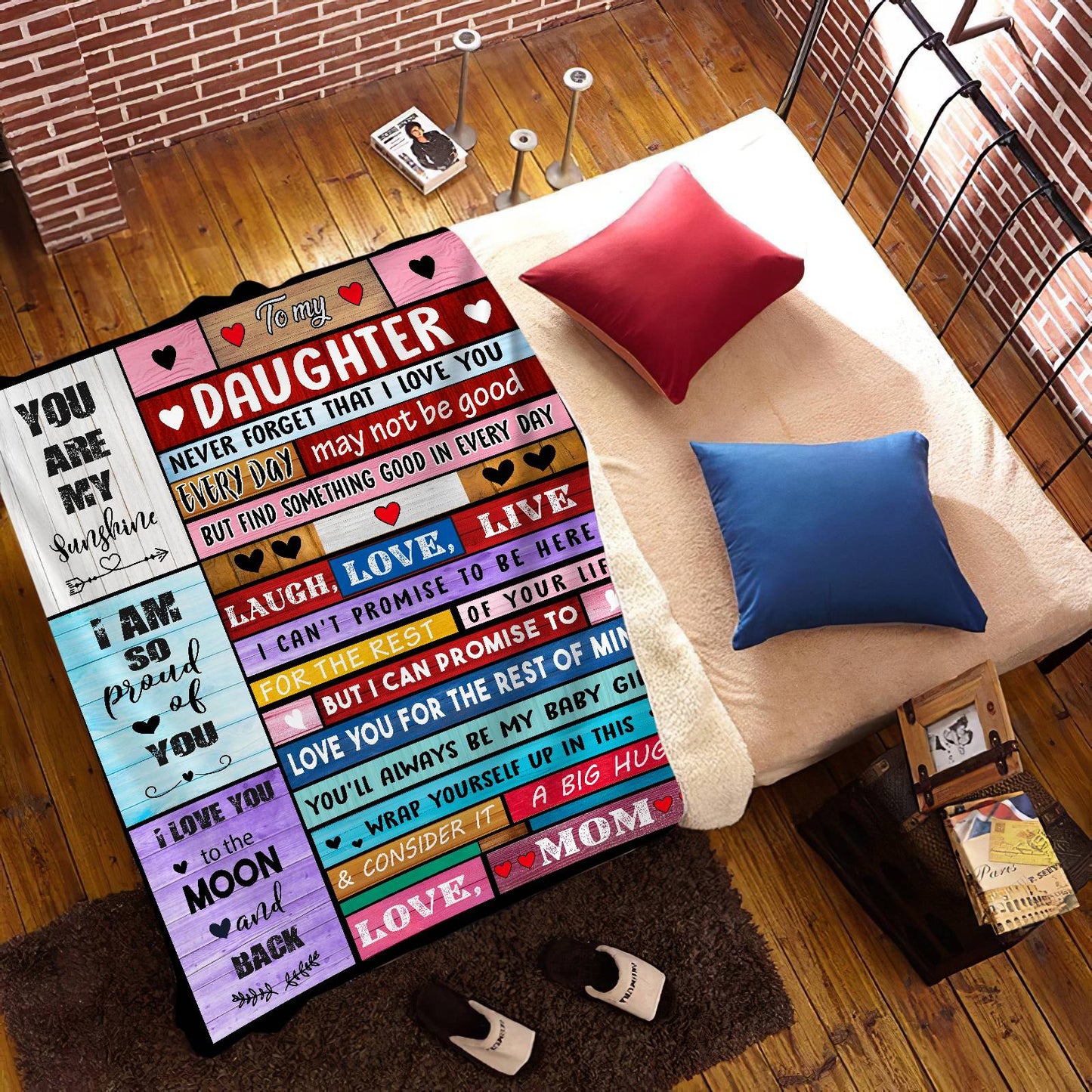 Daughter from Mom Block Style Message Blanket