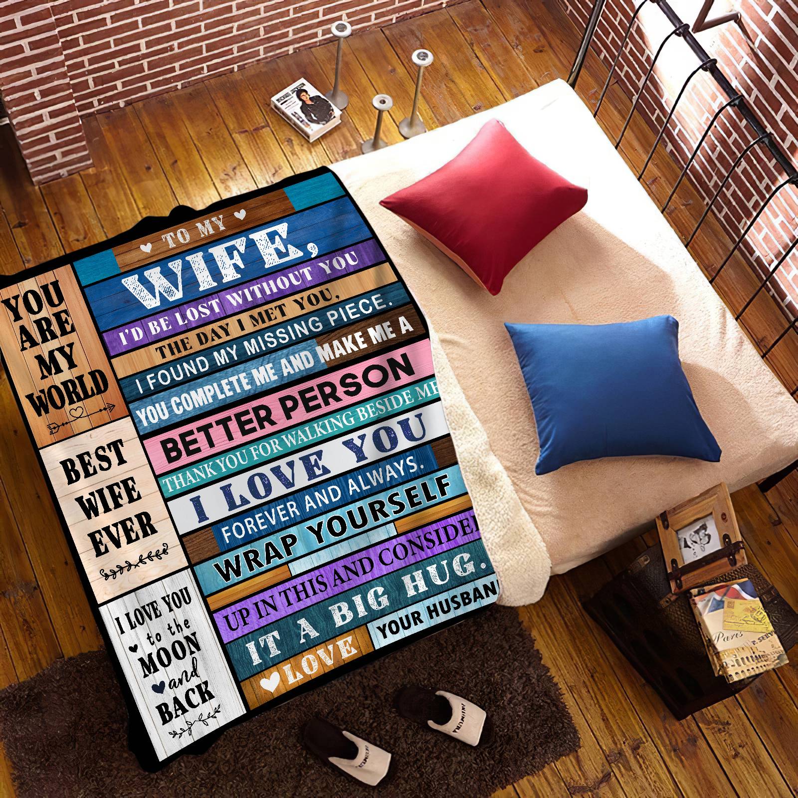 Wife Block Style Cozy Plush Fleece Message Blanket Frosted Flames