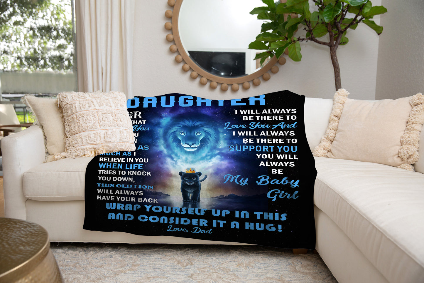 Daughter from Dad Lion Black and Blue Blanket