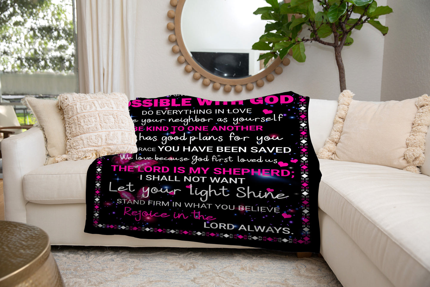 Possible with God Pink/Black Cozy Plush Fleece Blanket