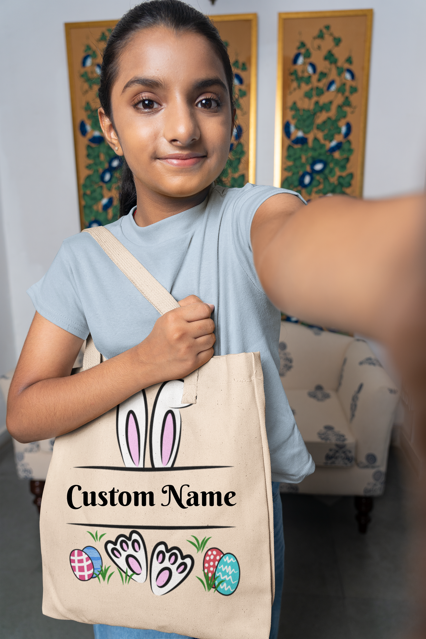 Custom Name Easter Egg Hunt Canvas Tote Bag