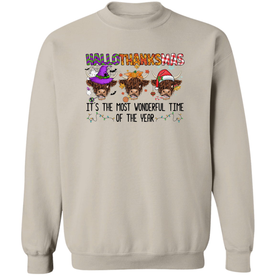 Hallothanksmas Cows Crewneck Pullover Sweatshirt