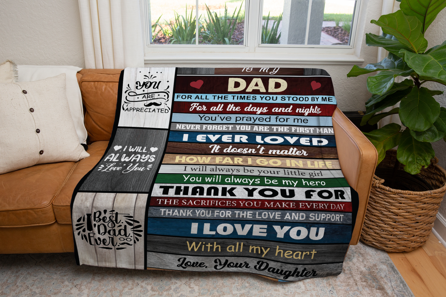 Dad from Daughter Grey Block Style Message Blanket