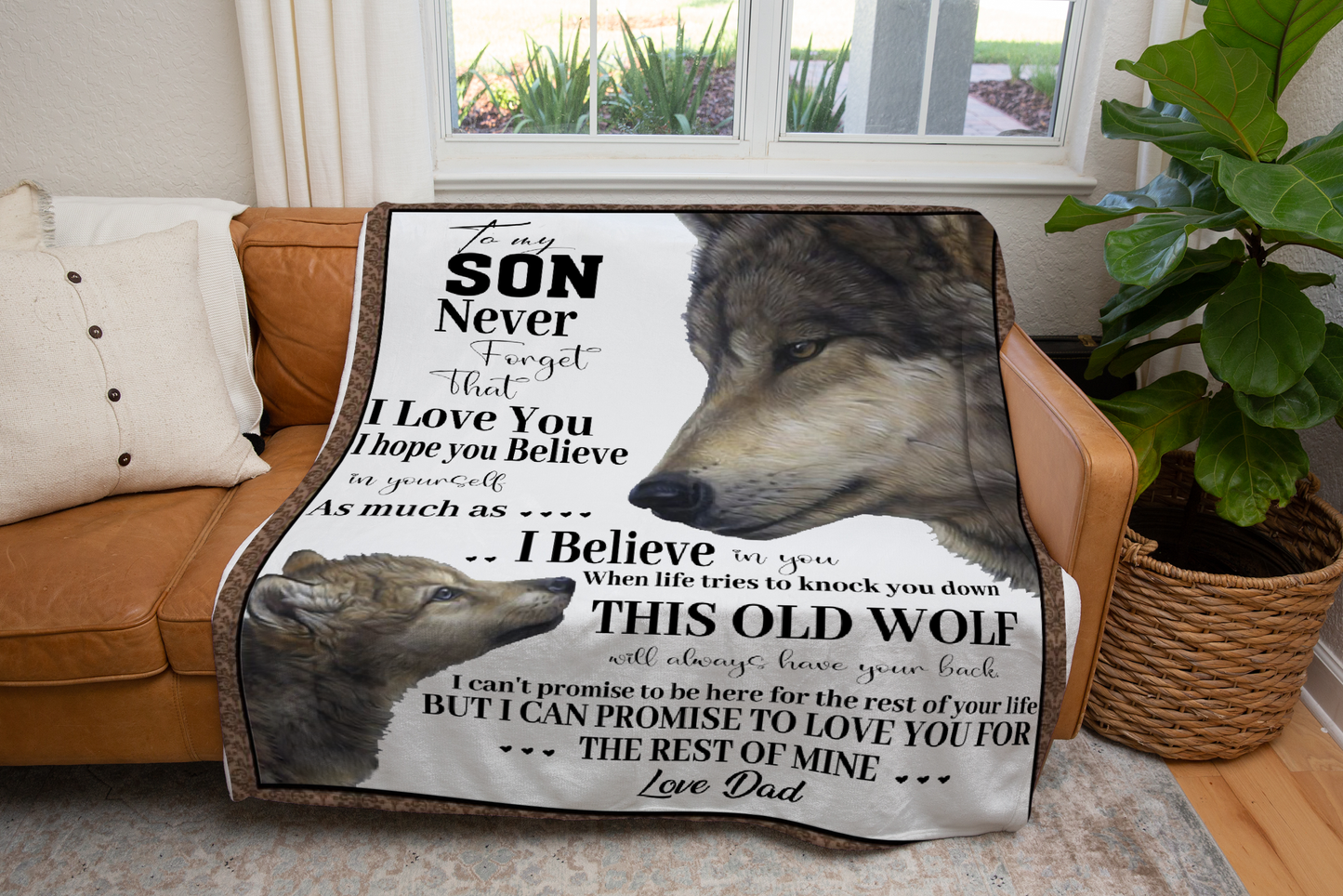 Son from Dad Wolf Message Blanket