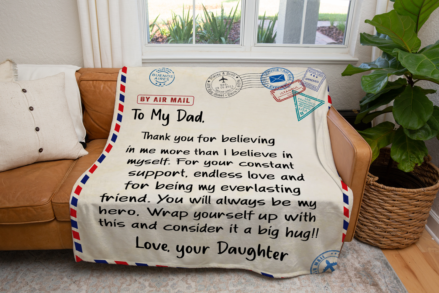 Dad from Daughter Letter Design Message Blanket