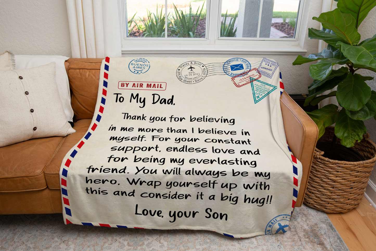 Dad from Son Mail Message Blanket
