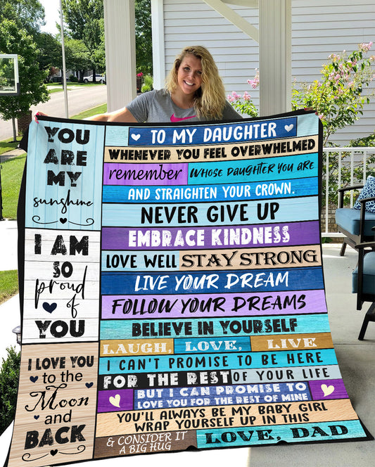 Daughter from Dad Blue Purple Cozy Message Blanket