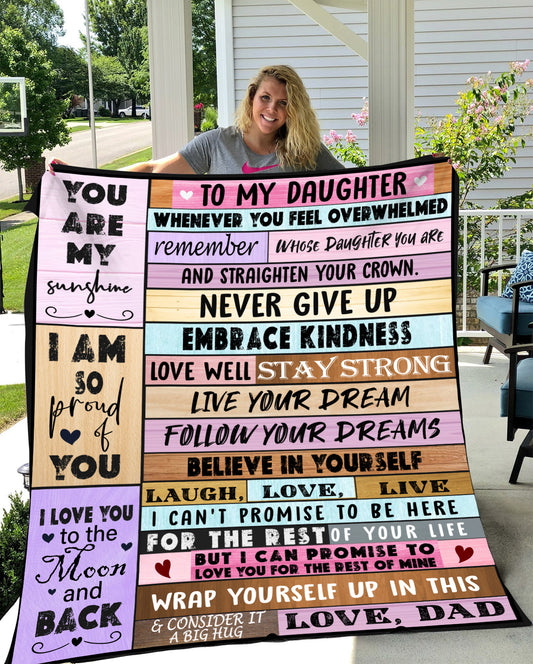 Daughter from Dad Pink Turquoise Cozy Message Blanket