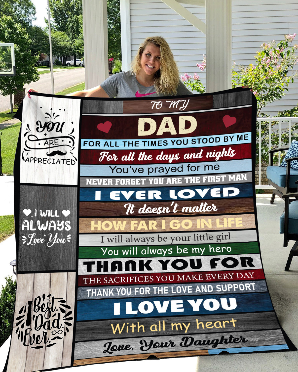 Dad from Daughter Grey Block Style Message Blanket