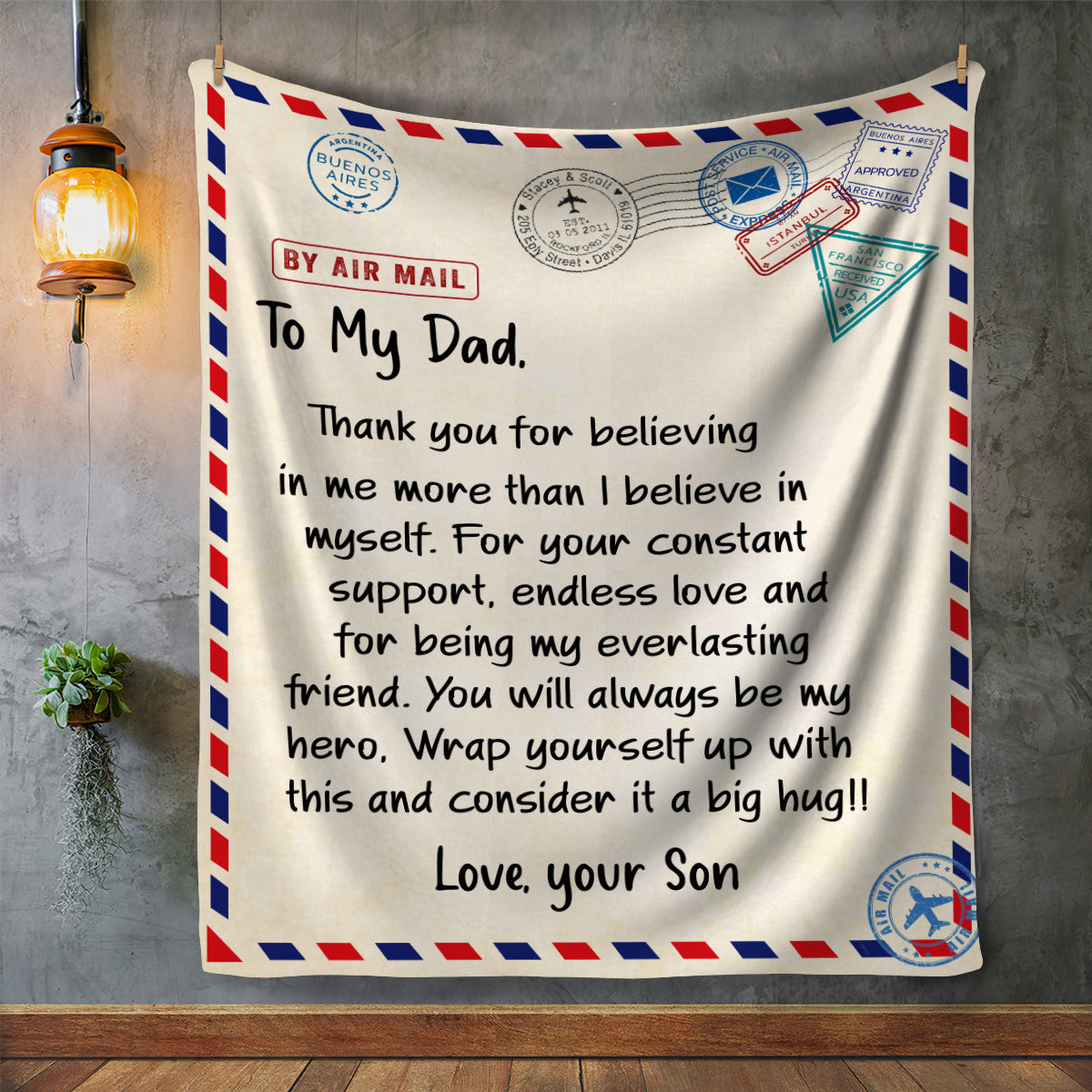 Dad from Son Mail Message Blanket