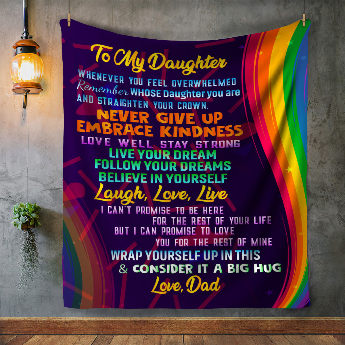 Daughter from Dad Rainbow Message Blanket