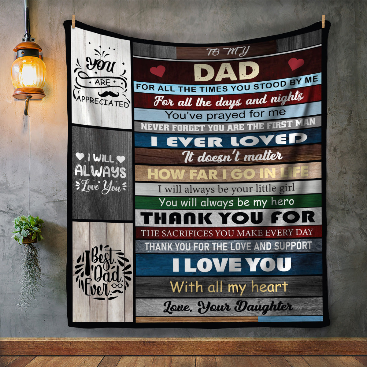 Dad from Daughter Grey Block Style Message Blanket