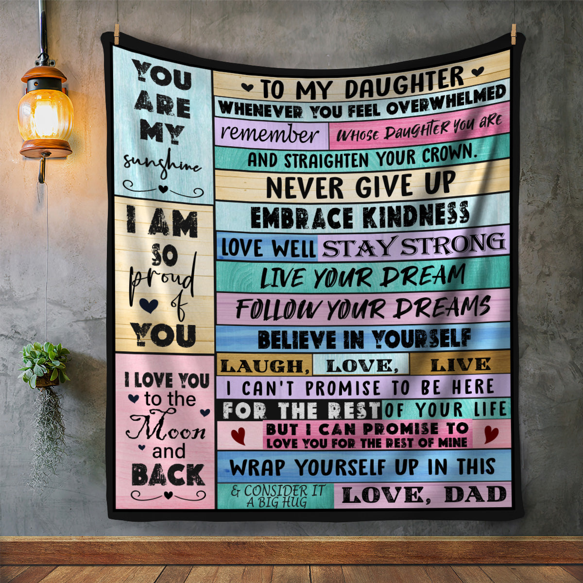 Daughter from Dad Multi Color Cozy Message Blanket
