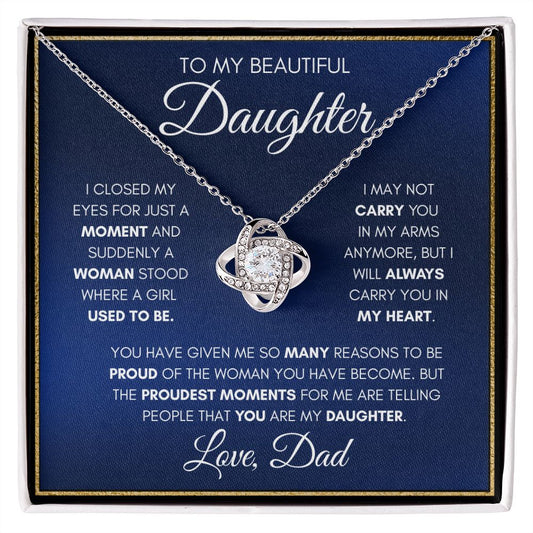 Beautiful Daughter from Dad Navy Gold Love Knot Necklace