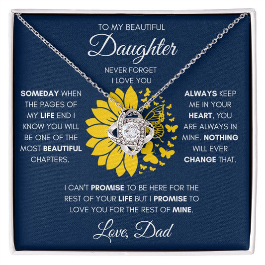 Daughter from Dad Sunflower Butterfly Love Knot Necklace