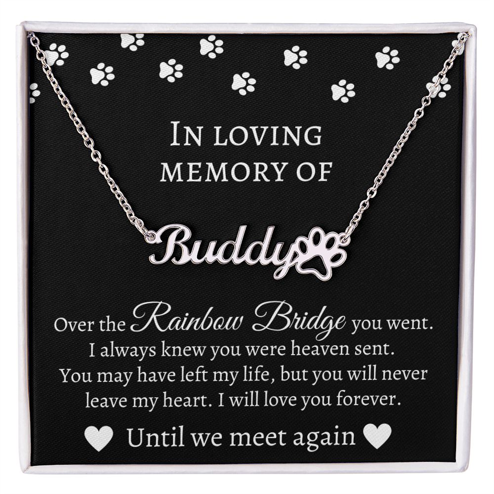 Loving Memory Paw Print Name Necklace