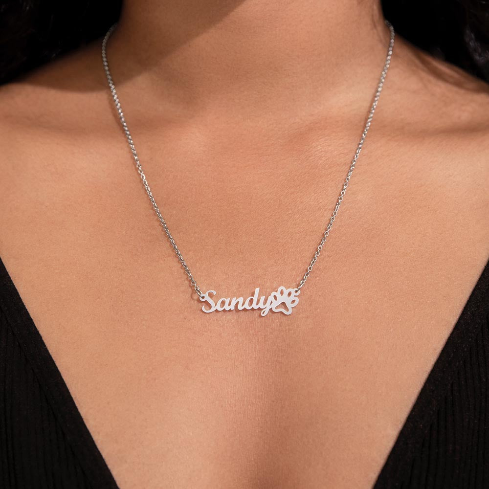 Loving Memory Paw Print Name Necklace