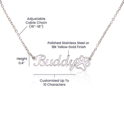 Loving Memory Paw Print Name Necklace