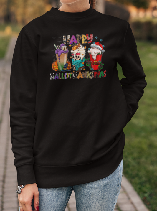 Hallowthanksmas Coffee Crewneck Pullover Sweatshirt