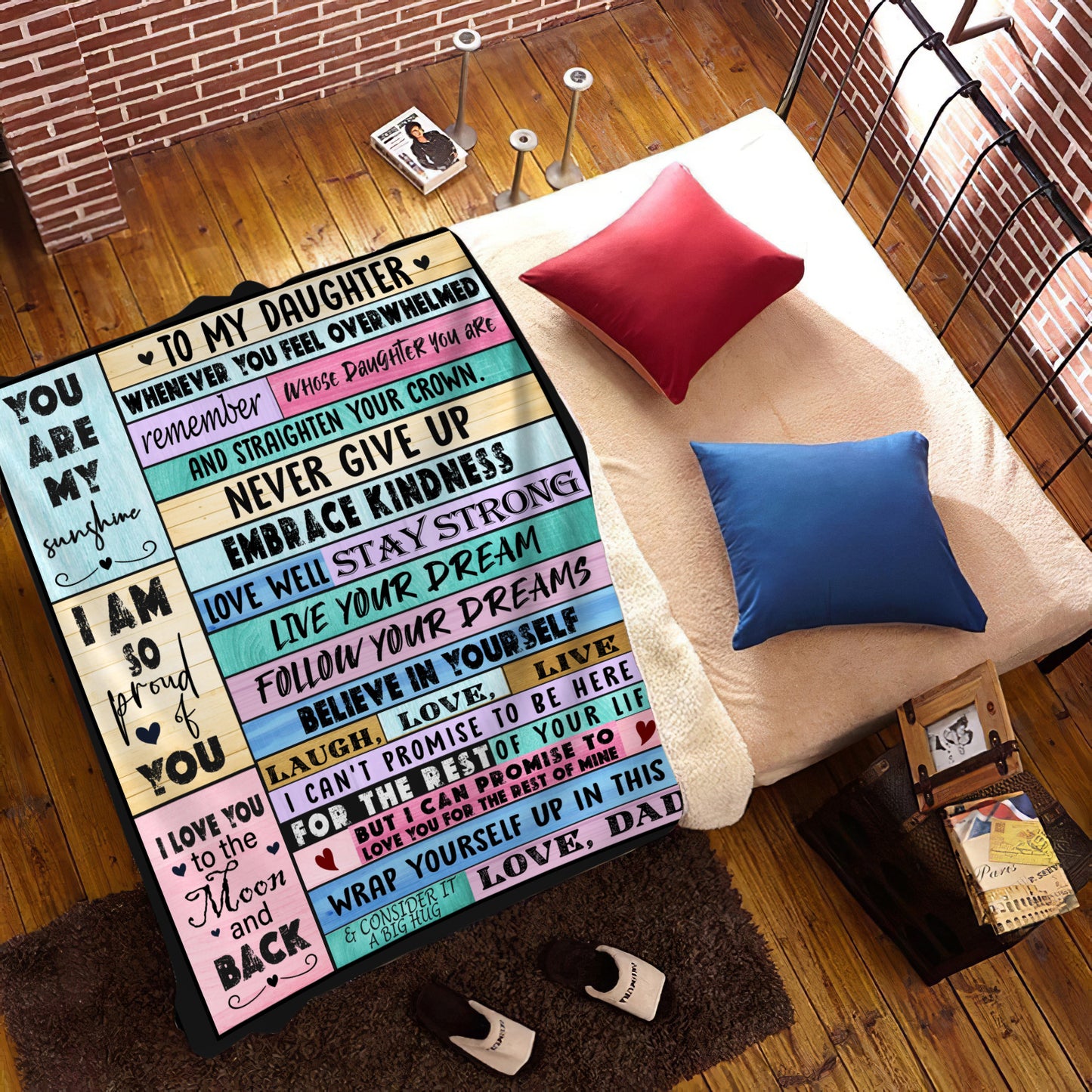 Daughter from Dad Multi Color Cozy Message Blanket