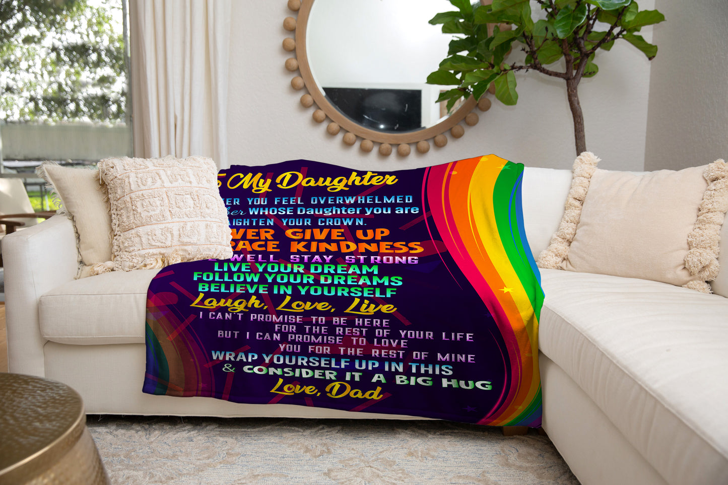 Daughter from Dad Rainbow Message Blanket