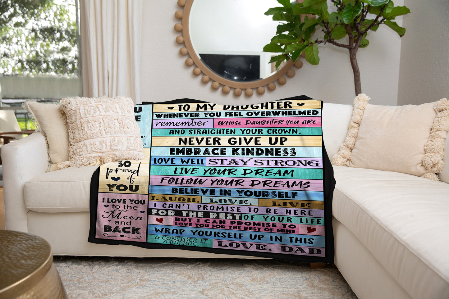 Daughter from Dad Multi Color Cozy Message Blanket