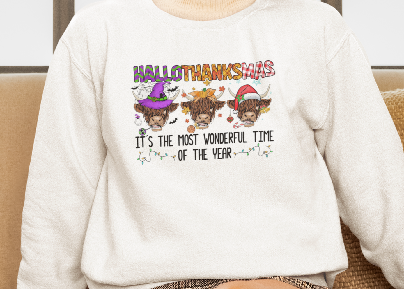 Hallothanksmas Cows Crewneck Pullover Sweatshirt