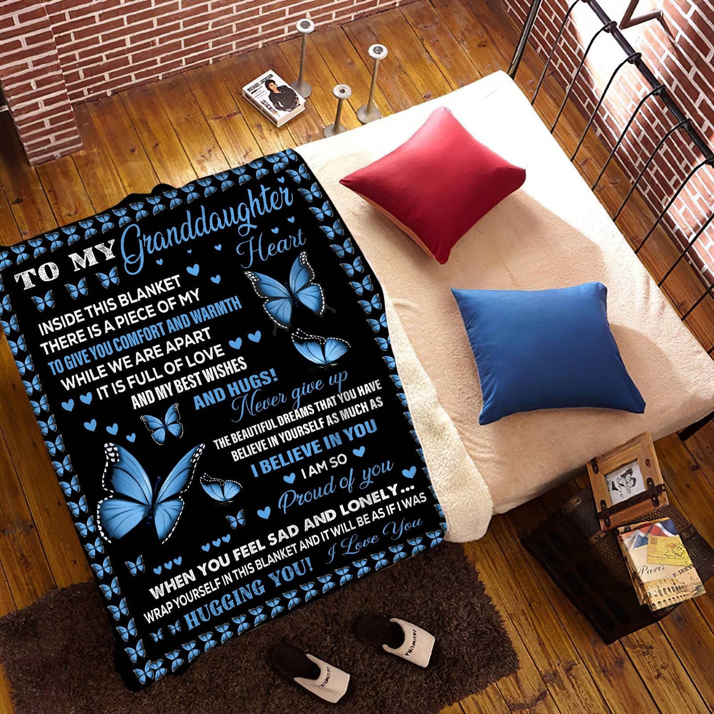 Granddaughter Blue Butterflies Cozy Plush Fleece Blanket