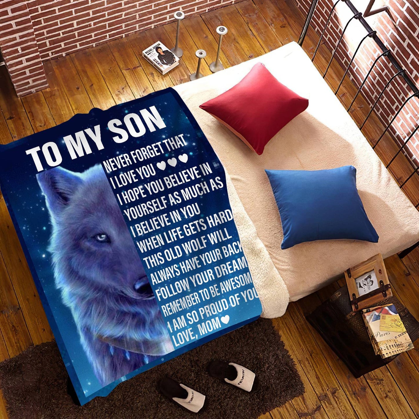 Son from MOM or DAD Wolf Cozy Message Blanket
