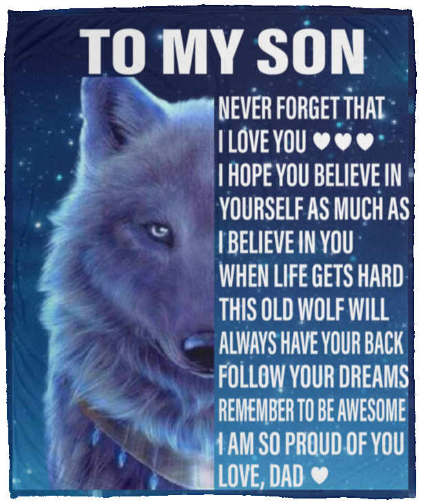 Son from MOM or DAD Wolf Cozy Message Blanket