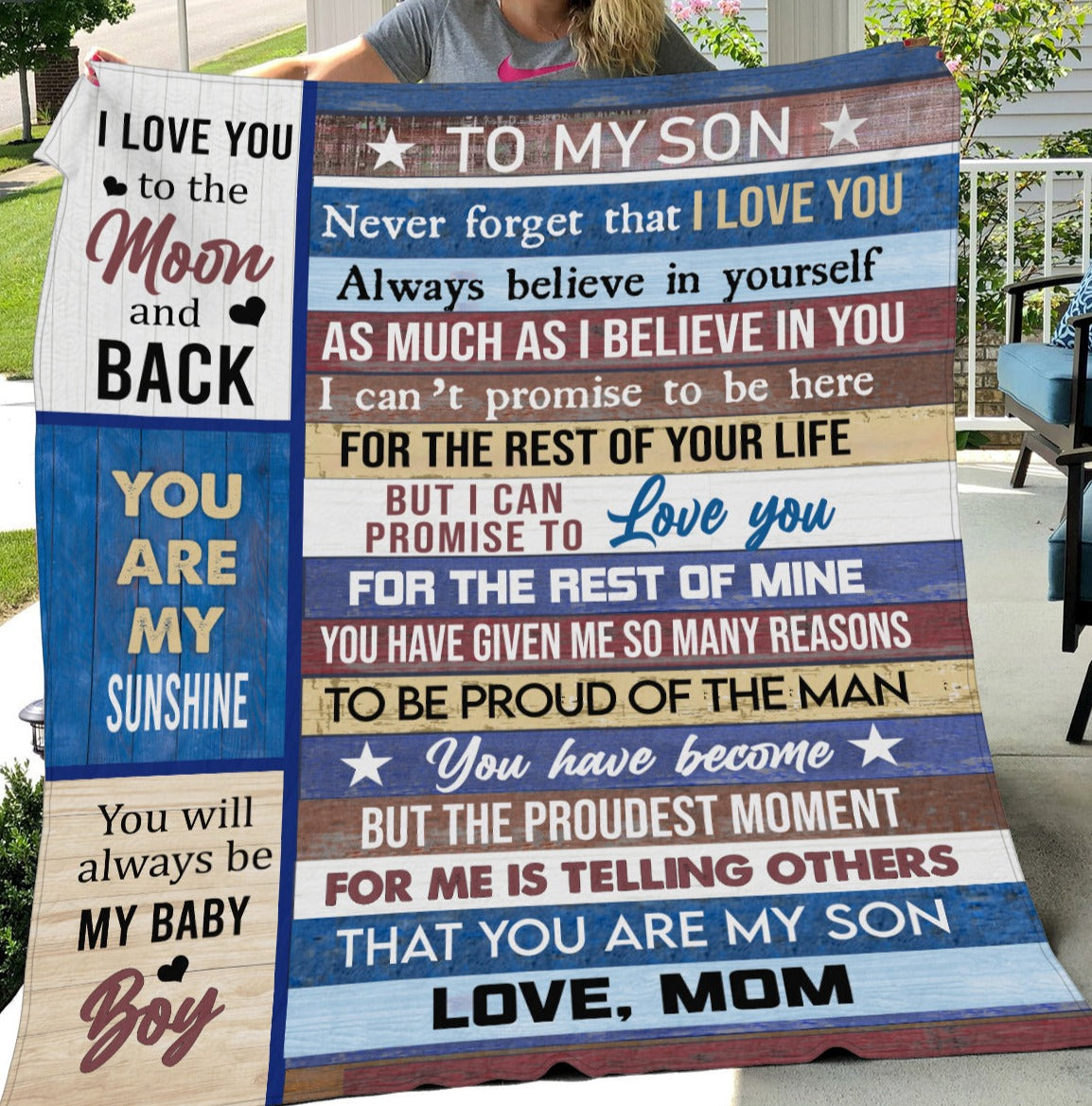 Son from Mom Block Style Message Blanket