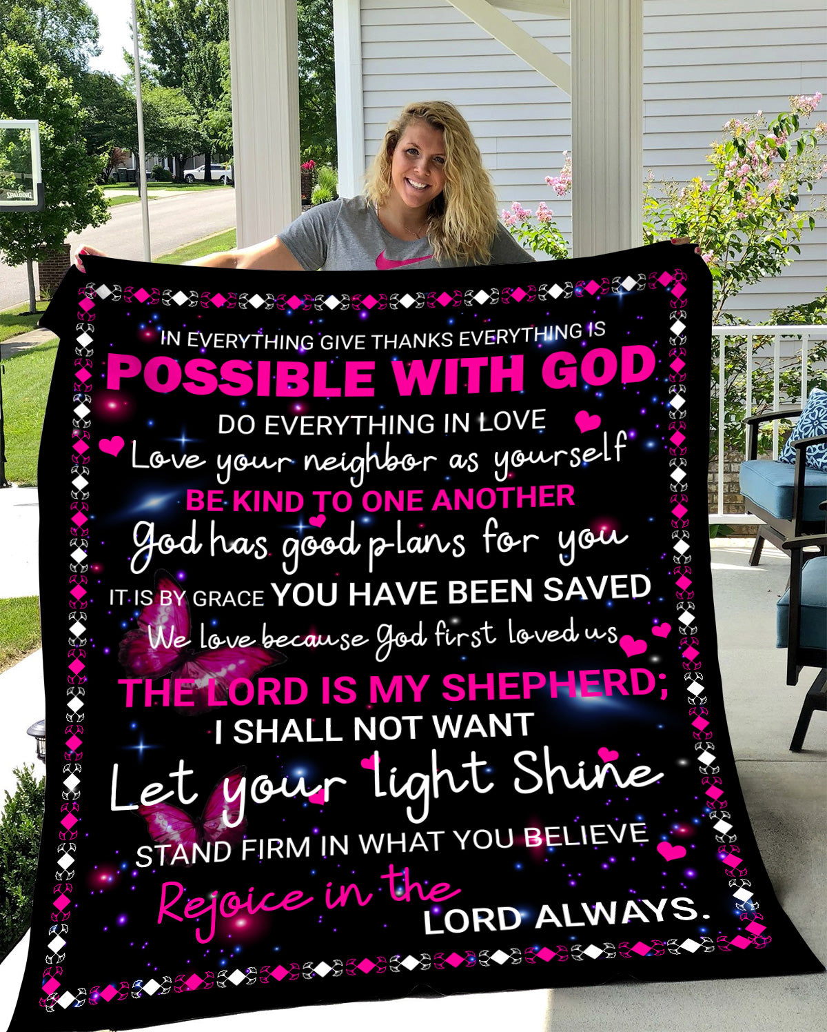Possible with God Pink/Black Cozy Plush Fleece Blanket