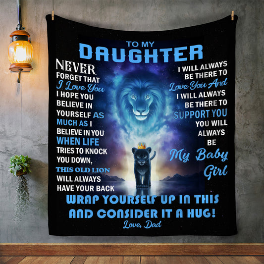 Daughter from Dad Lion Black and Blue Blanket