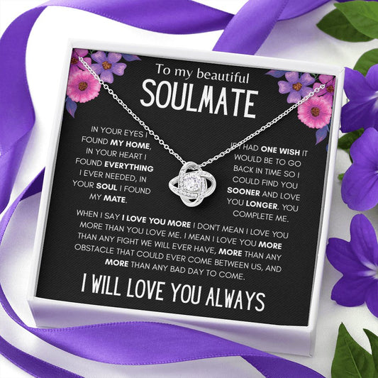 Soulmate Purple Flower Love Knot Necklace