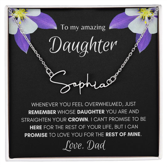 Daughter from Dad Signature Name Flower Necklace