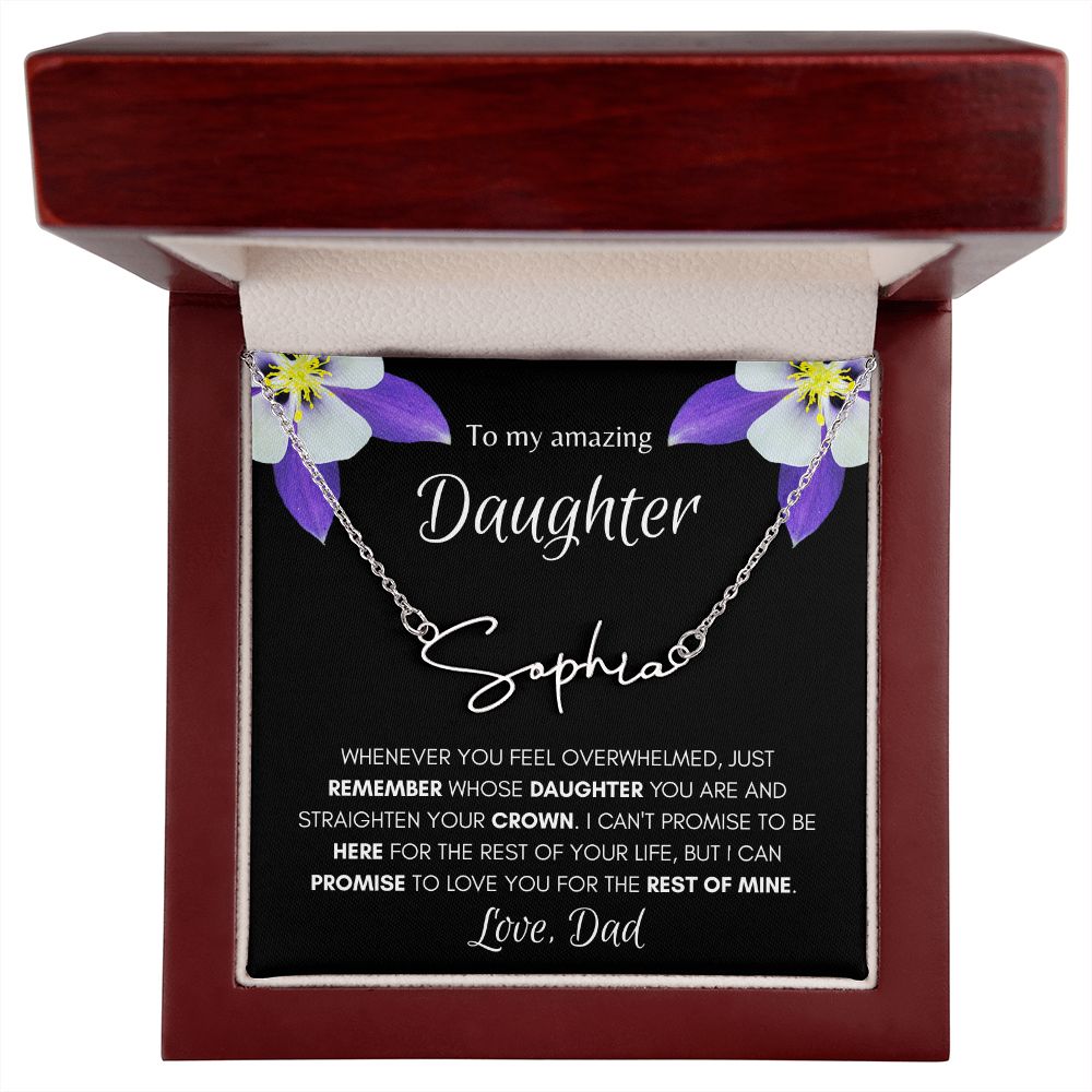 Daughter from Dad Signature Name Flower Necklace