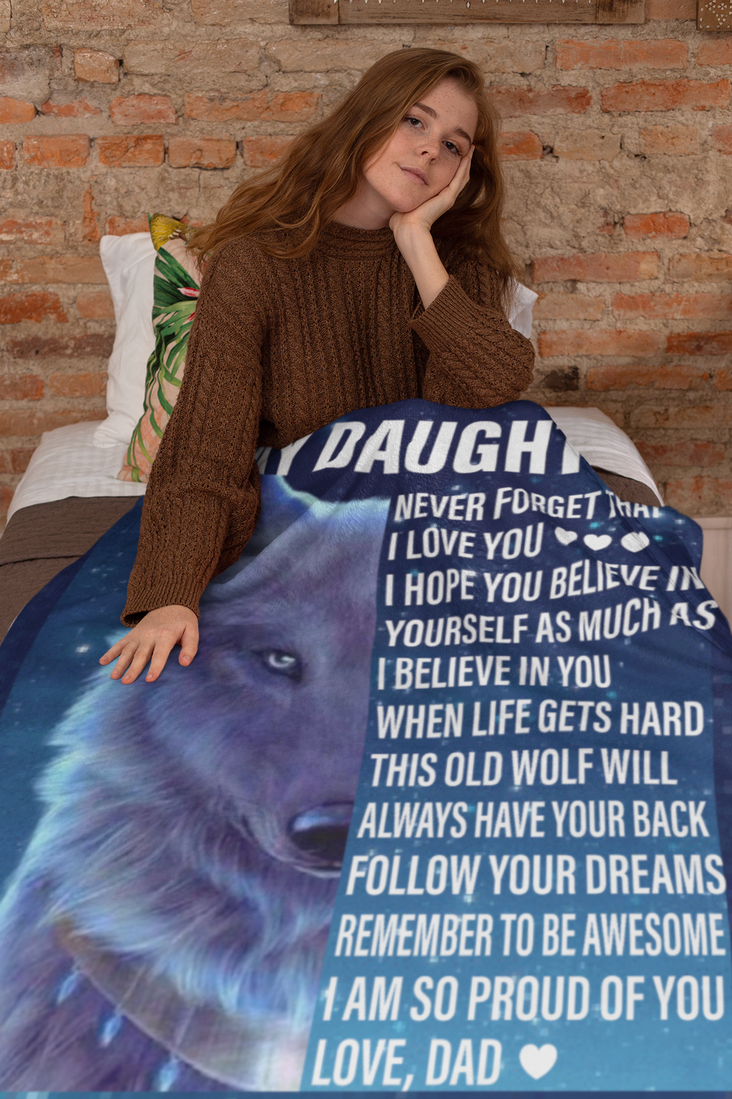 Daughter from Dad Wolf Cozy Message Blanket