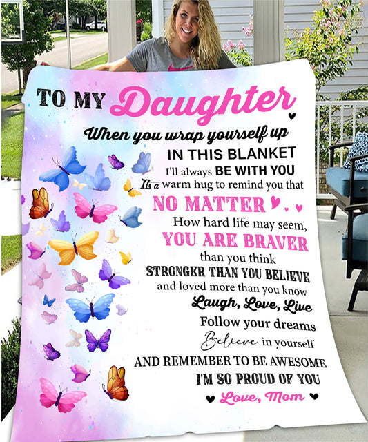 Daughter from Mom Multi Butterfly Message Blanket