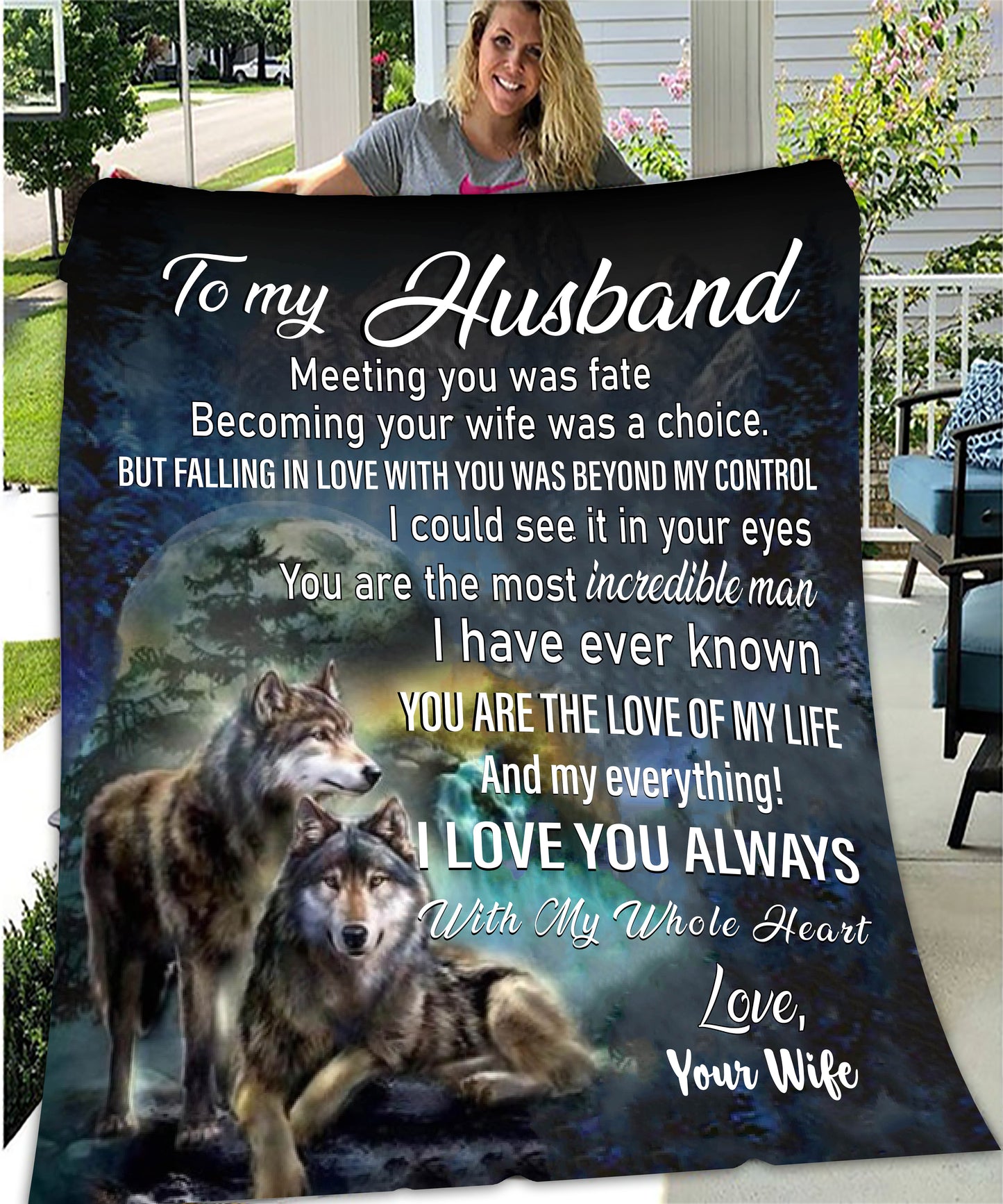Husband Wolves Cozy Plush Fleece Message Blanket