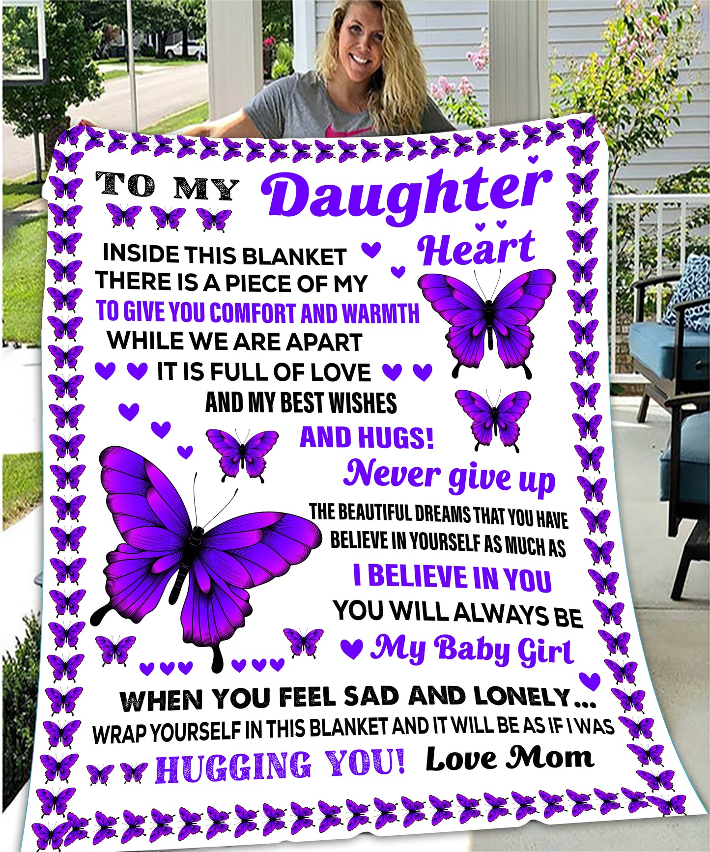 Daughter from Mom Purple Butterflies Cozy Plush Fleece Blanket