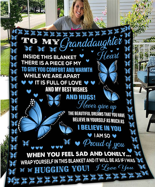 Granddaughter Blue Butterflies Cozy Plush Fleece Blanket