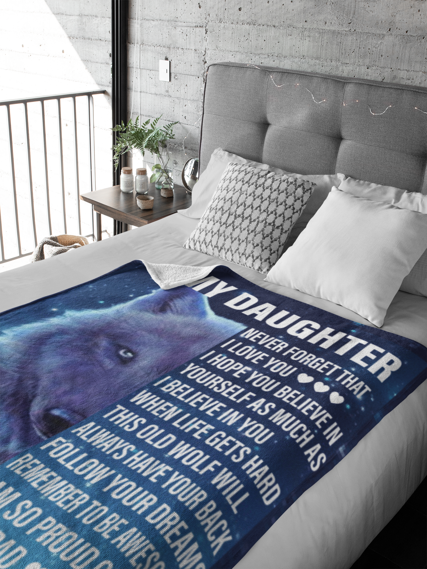 Daughter from Dad Wolf Cozy Message Blanket